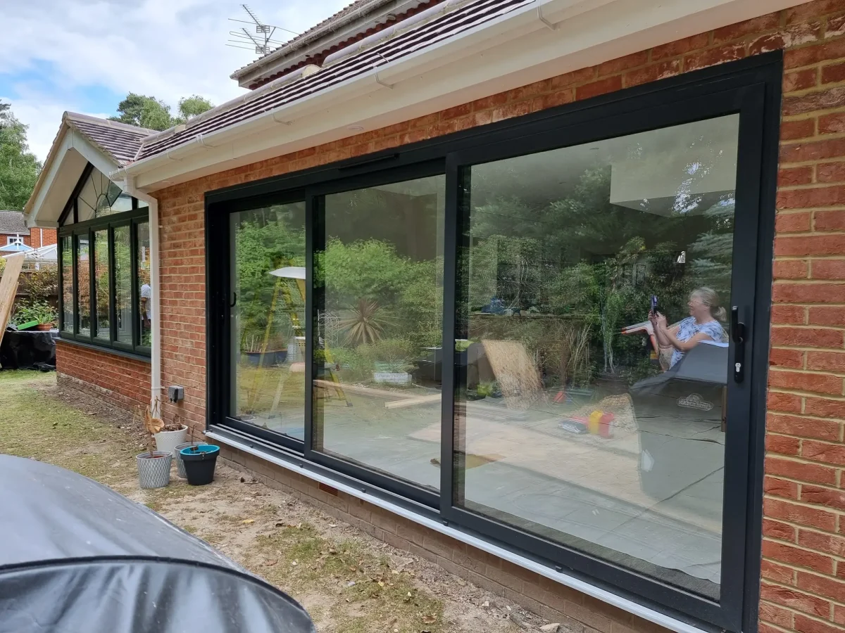 anthracite grey 3 pane patio door