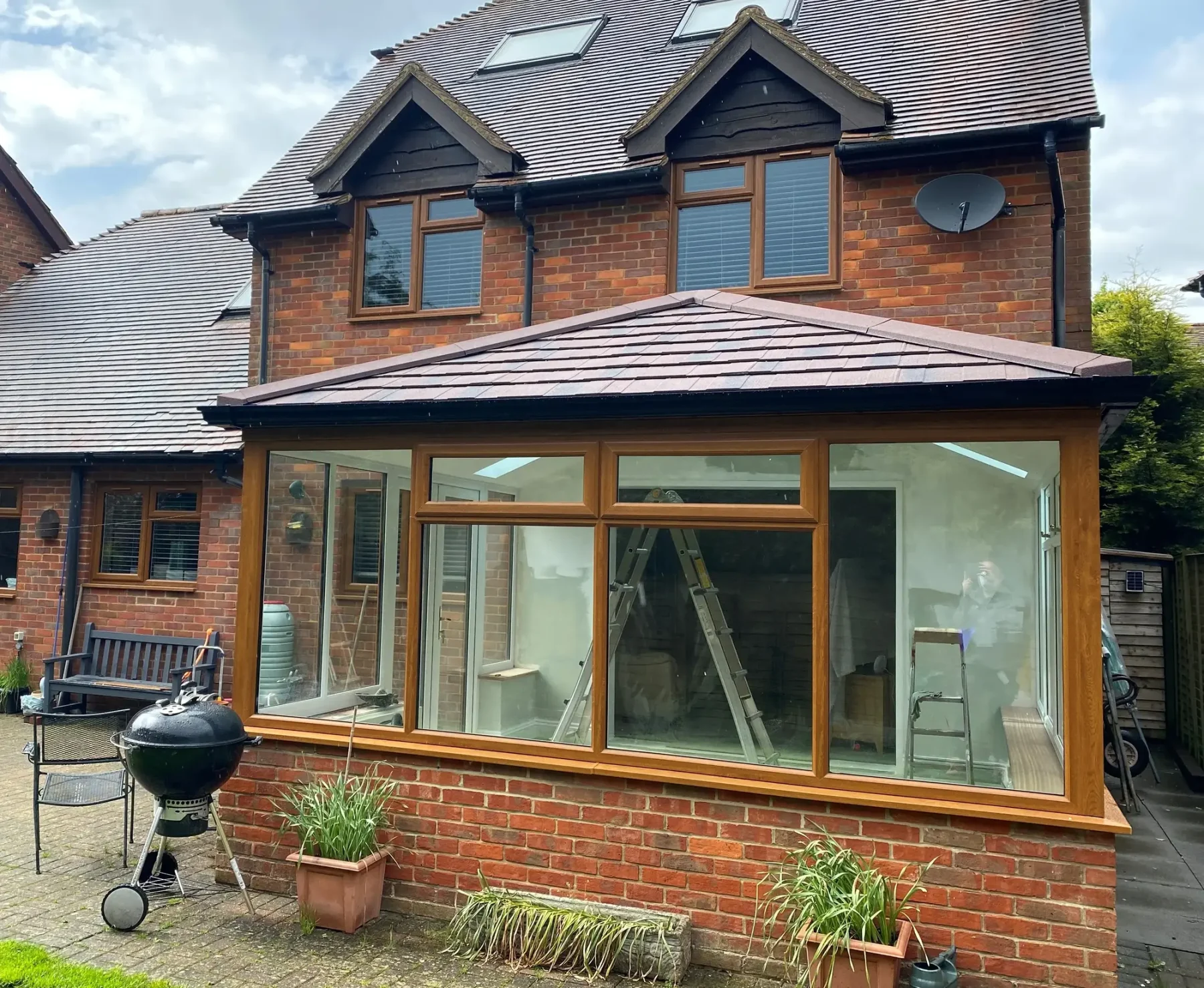 edwardian solid roof on golden oak windows