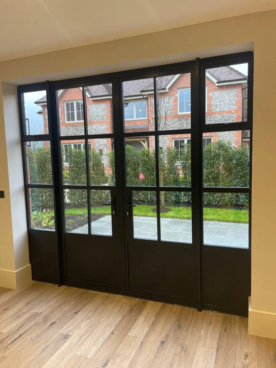 black aluminium french doors with grorgian bar